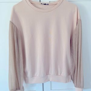 Fashion nova crew neck sweater with sparkle mesh puff like sleeve size S